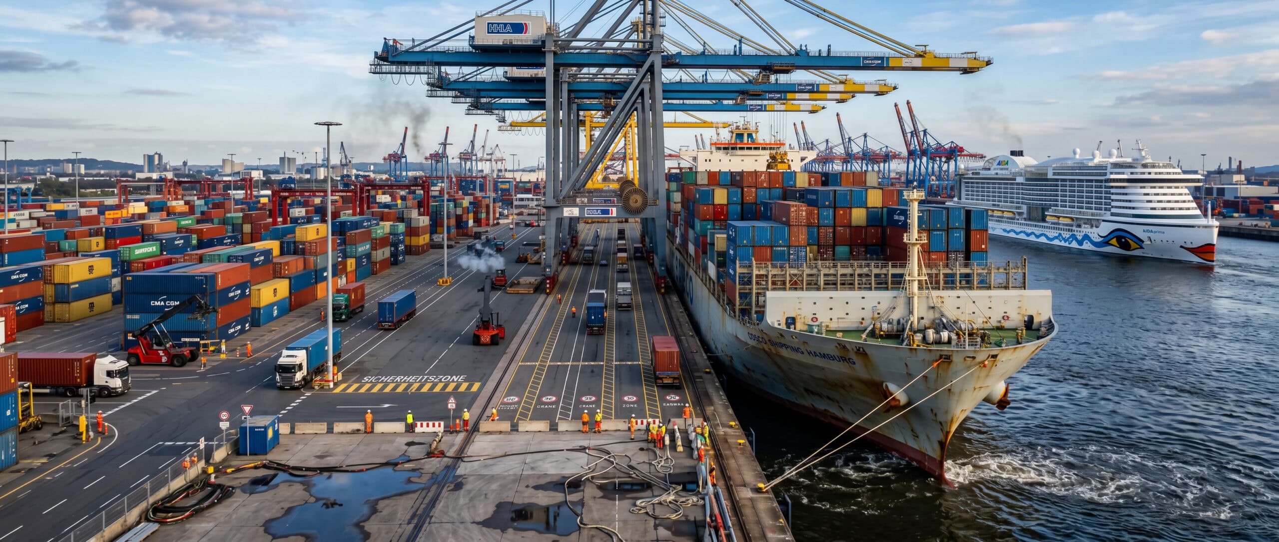 Containerhafen Container Hafen mit Kreuzfahrschiff