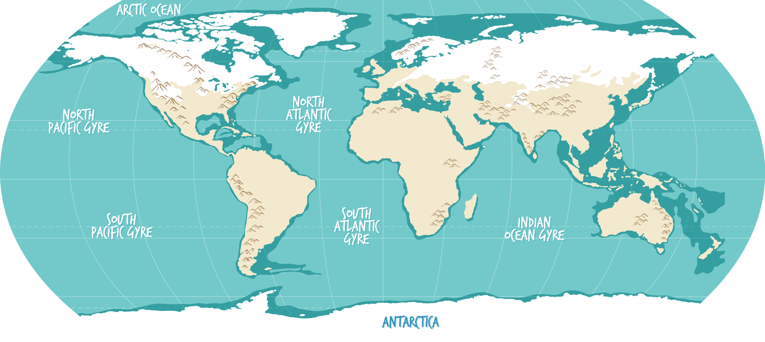 Worldmap with blue ocean and lands illustration