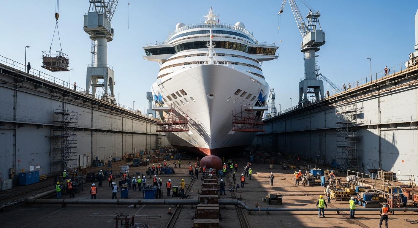 AIDAmar Trockendock mit Passagieren bei Damen Shiprepair