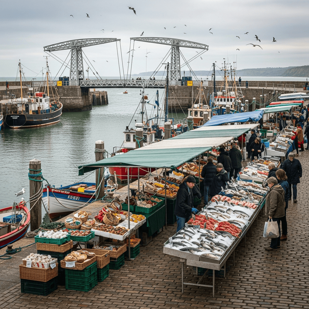 Fischereihafen Cuxhaven mit Klappbrücke während der Hafentage