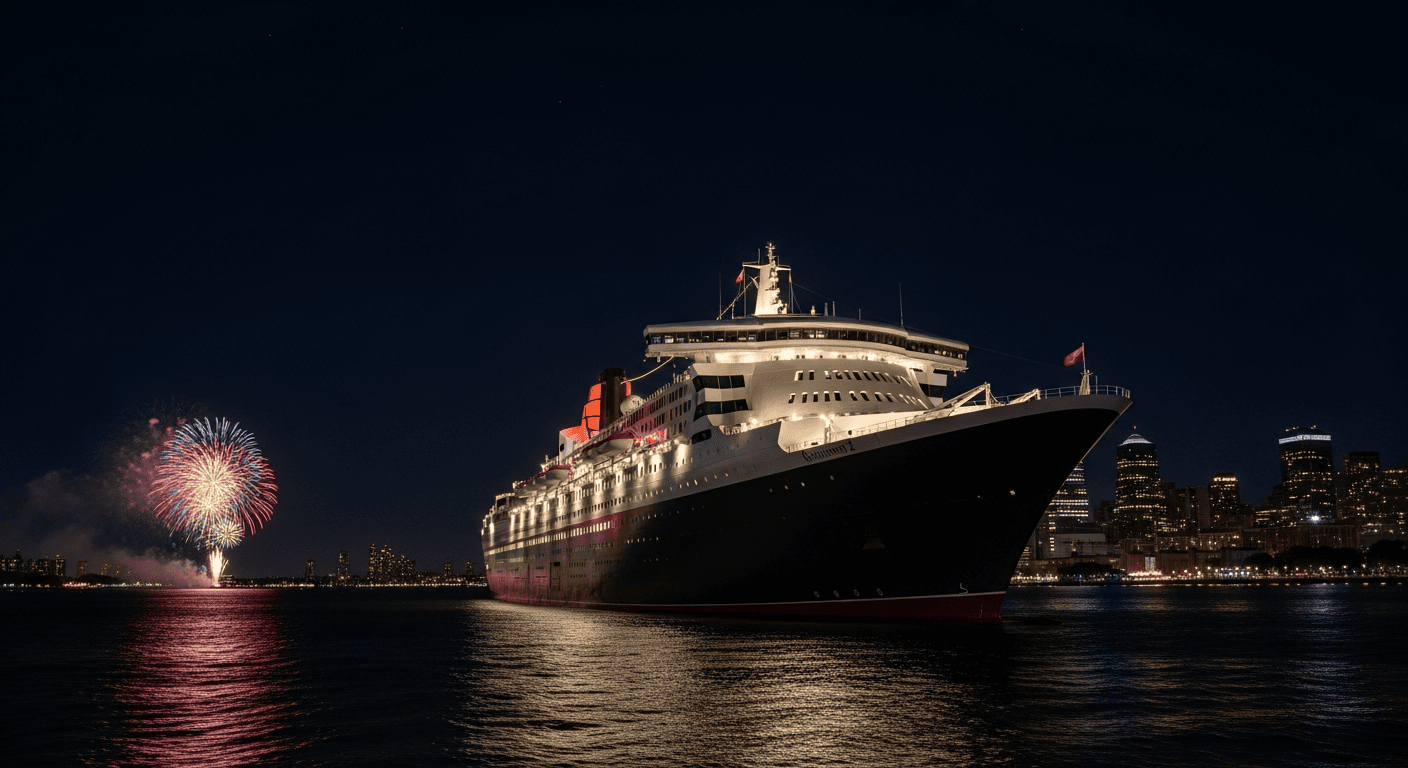 Kreuzfahrtschiff Queen Mary 2 feiert Unabhängigkeitstag in NYC
