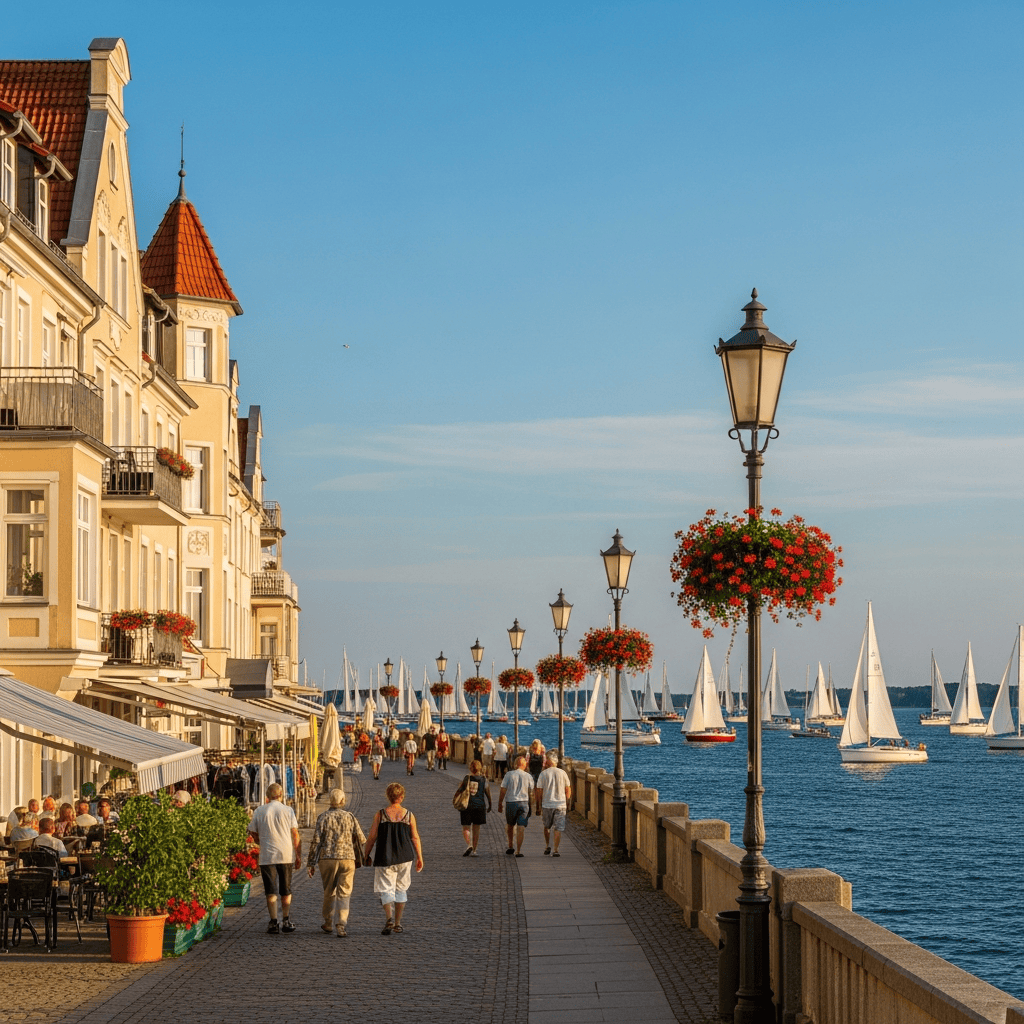 Segelboote vor der Kulisse von Lübeck-Travemünde während der Travemünder Woche