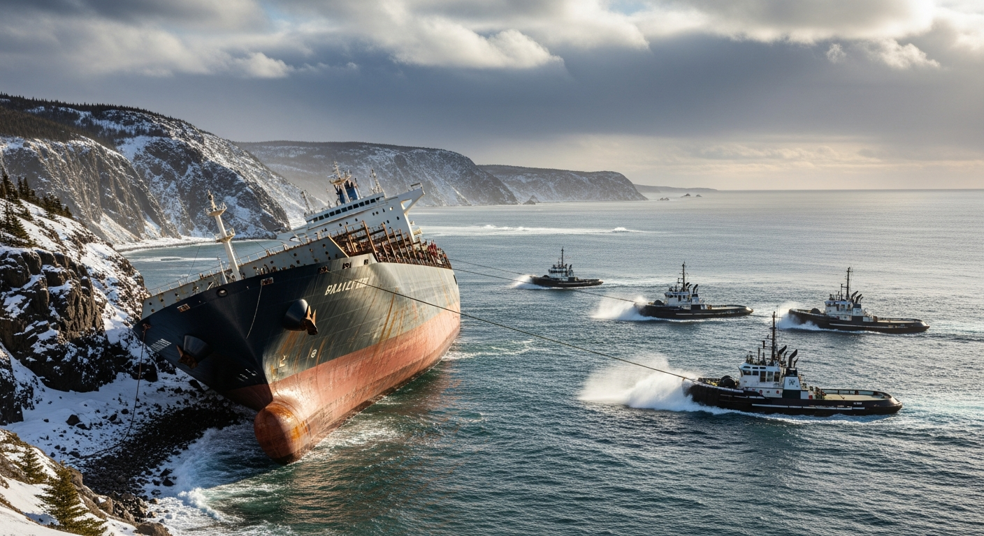 MSC Baltic III Bergung: Containerfrachter in Neufundland an Land gezogen