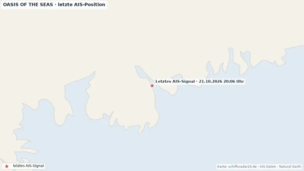 Letzte AIS-Position der Oasis of the Seas nahe Halifax, Kanada