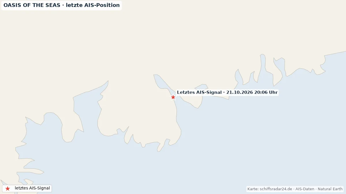 Letzte AIS-Position der Oasis of the Seas nahe Halifax, Kanada