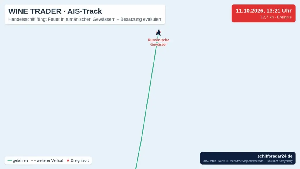 Karte mit AIS-Position des Tankers WINE TRADER im Schwarzen Meer nahe Sulina