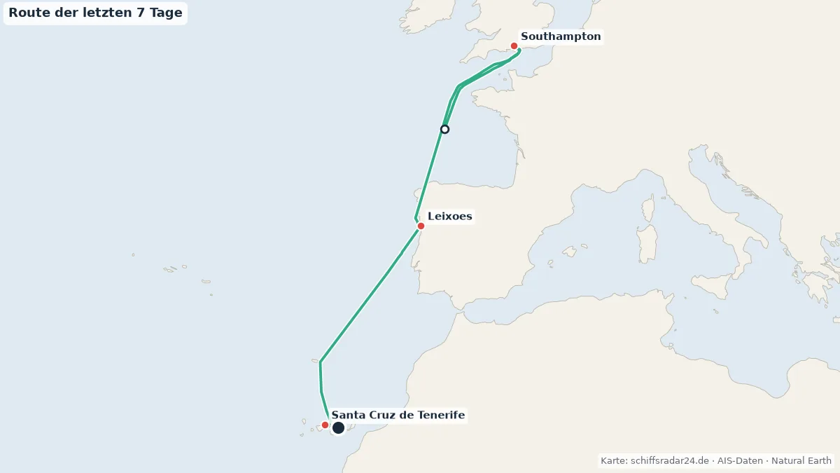Route der CELEBRITY APEX in den letzten 7 Tagen