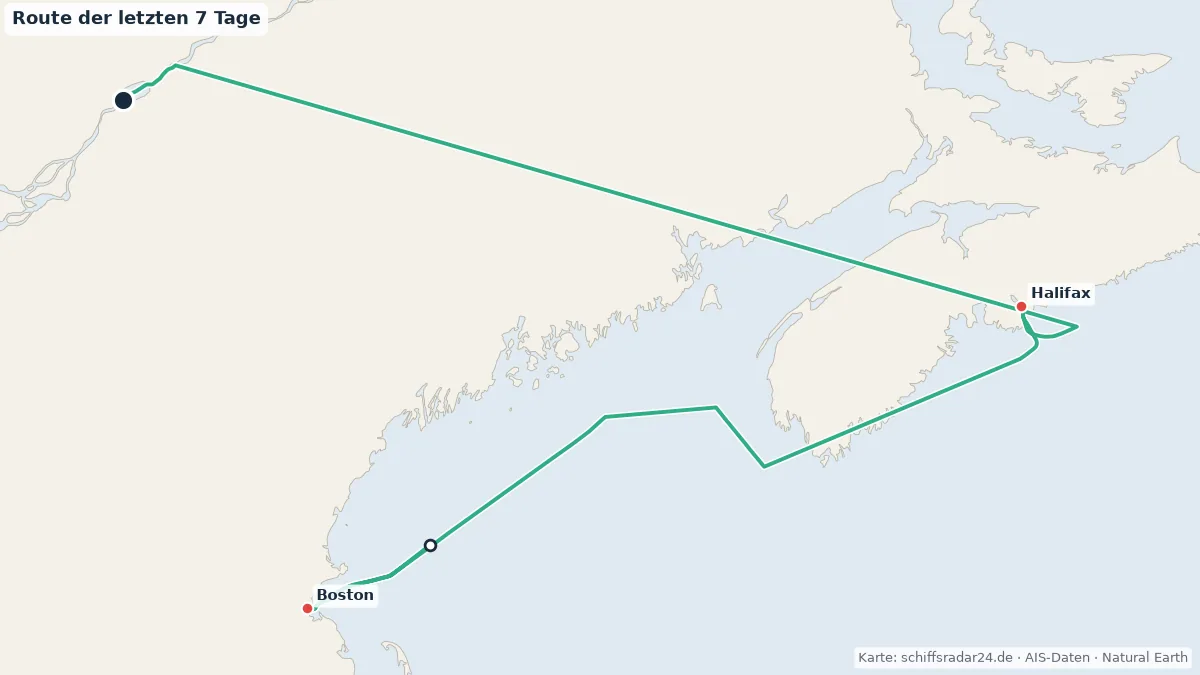 Route der VOLENDAM in den letzten 7 Tagen