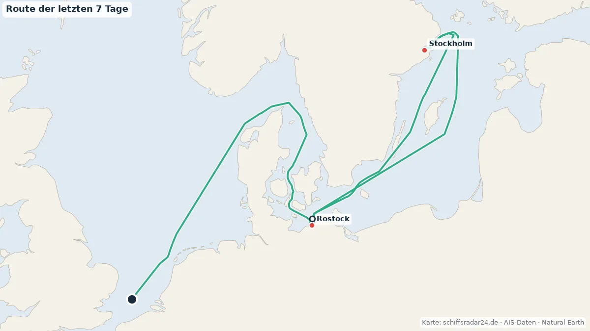 Route der AIDAmar in den letzten 7 Tagen