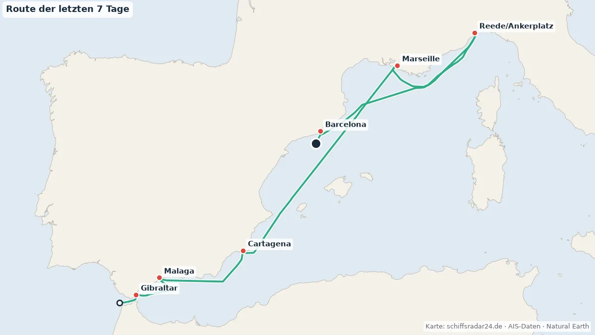 Route der COSTA DIADEMA in den letzten 7 Tagen