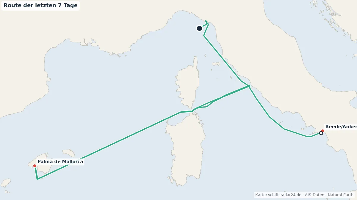 Route der Mein Schiff 7 in den letzten 7 Tagen
