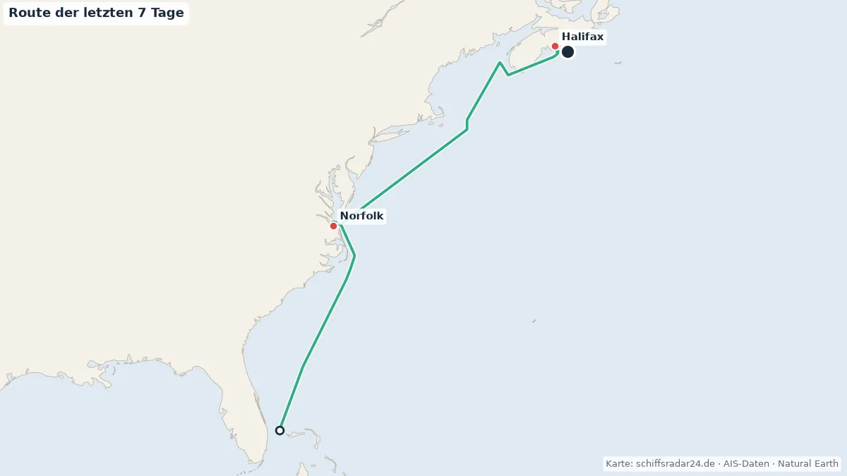 Route der CARNIVAL SUNSHINE in den letzten 7 Tagen