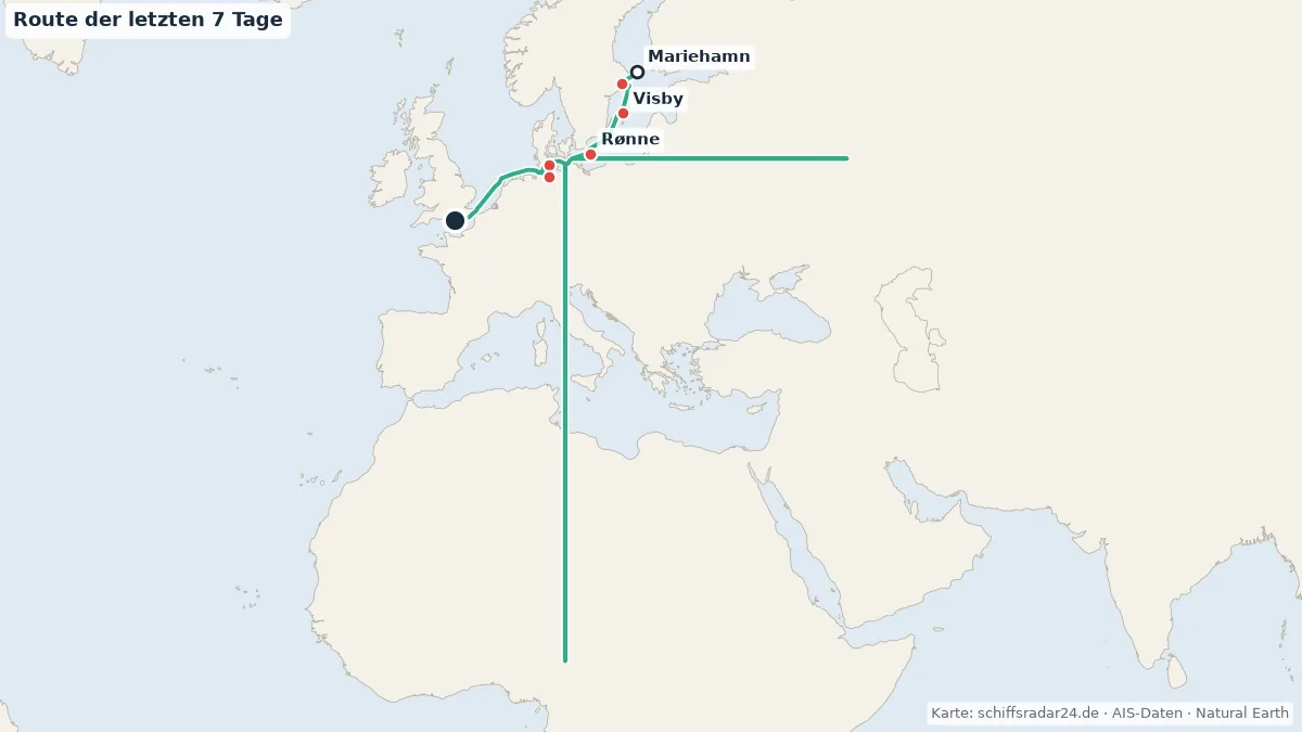 Route der M/V HAMBURG in den letzten 7 Tagen