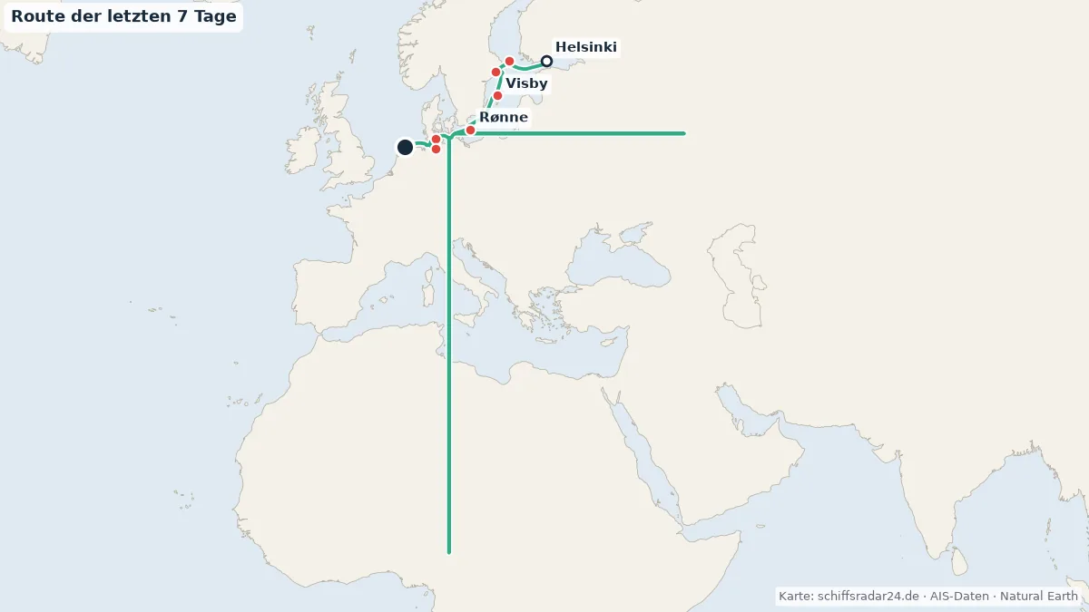 Route der M/V HAMBURG in den letzten 7 Tagen
