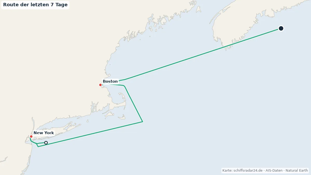 Route der QUEEN MARY 2 in den letzten 7 Tagen