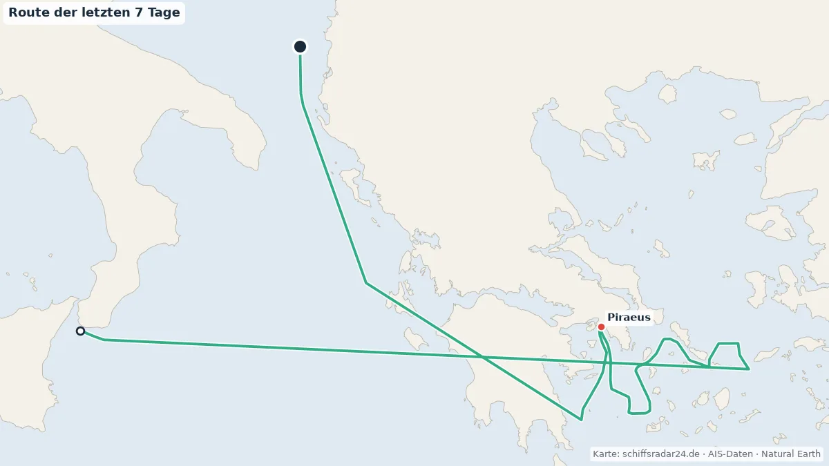 Route der SUN PRINCESS in den letzten 7 Tagen