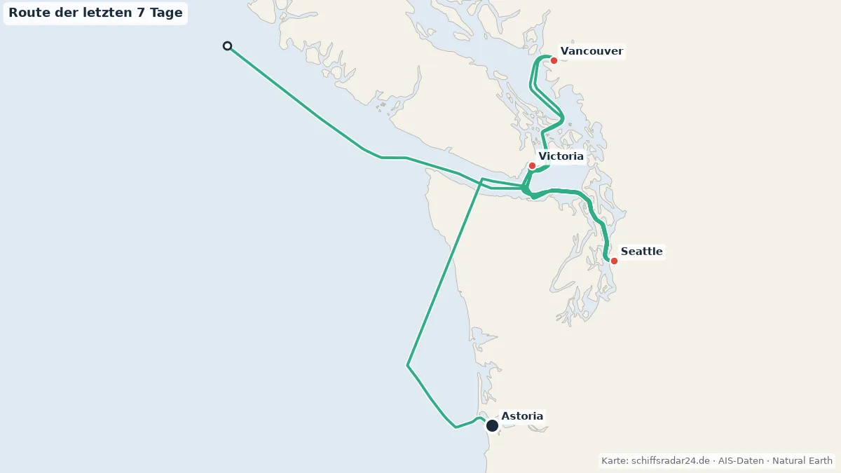 Route der NORWEGIAN JOY in den letzten 7 Tagen
