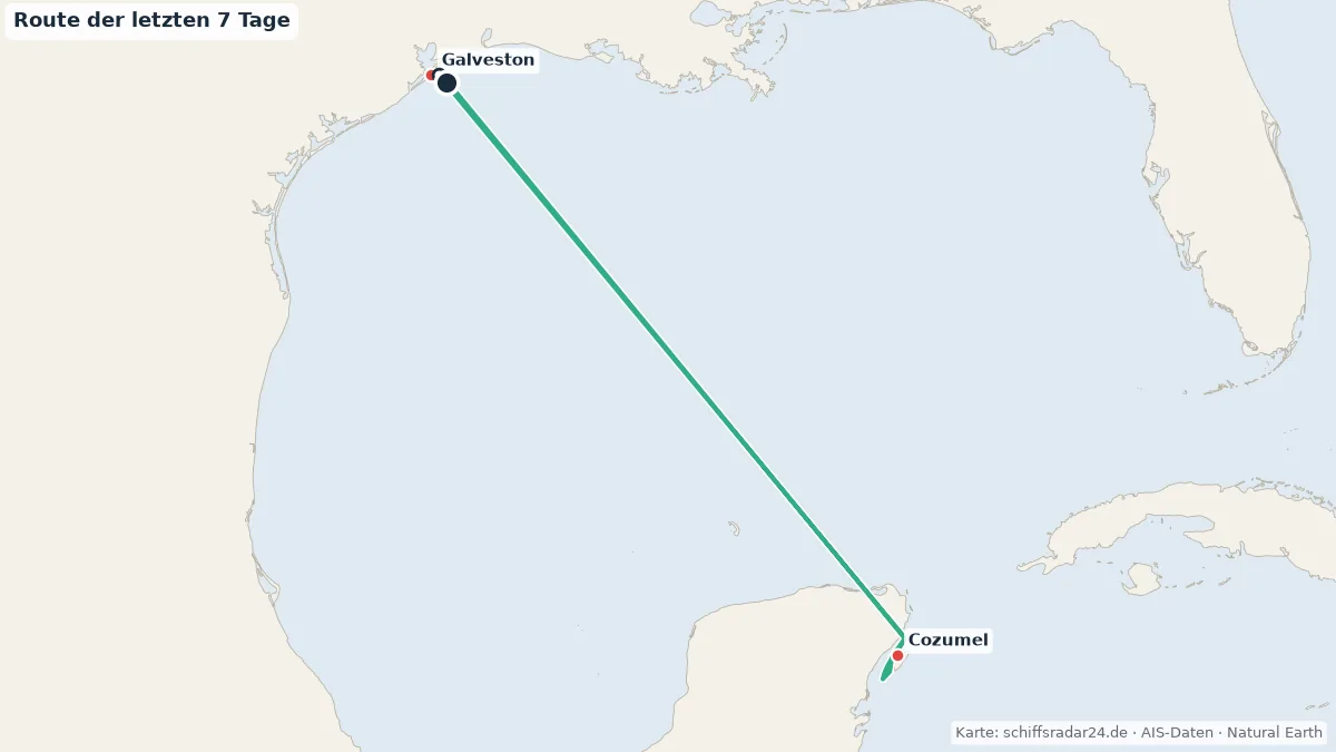 Route der MARINER OF THE SEAS in den letzten 7 Tagen