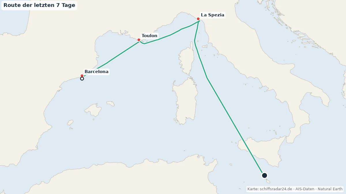 Route der SEVEN SEAS VOYAGER in den letzten 7 Tagen