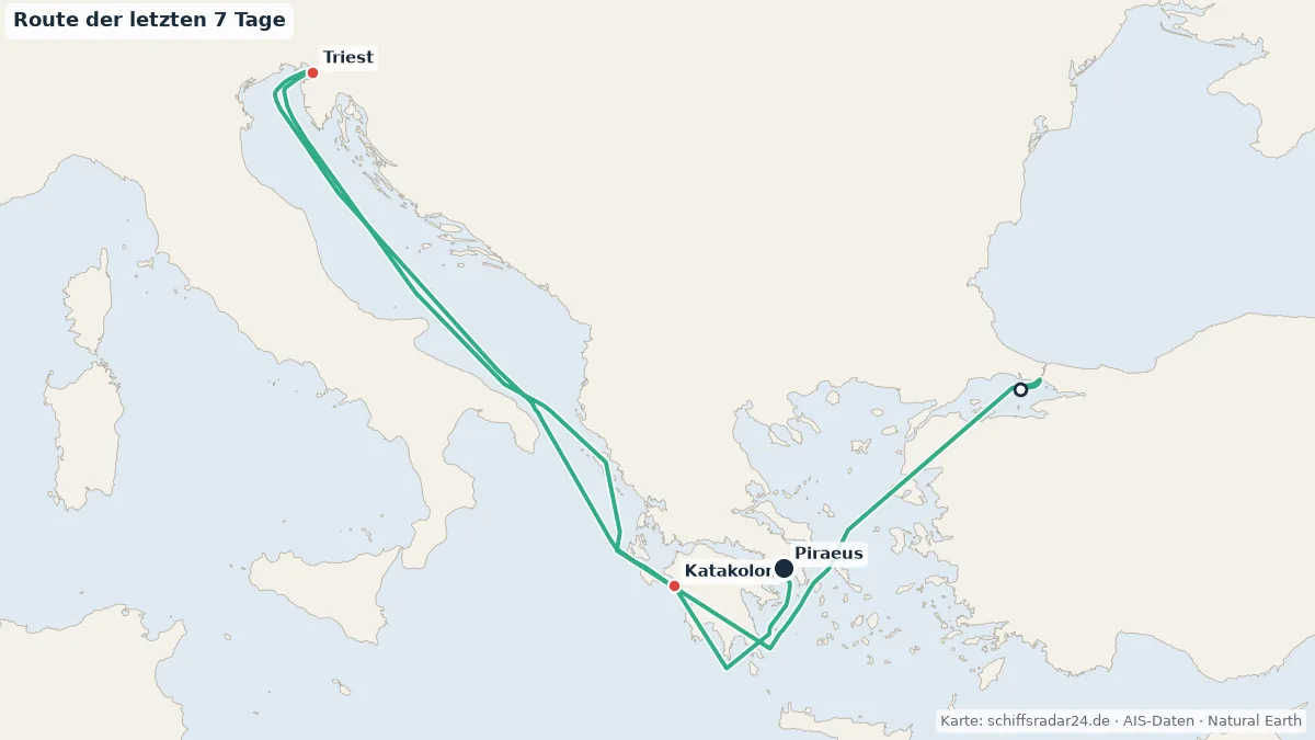 Route der MSC FANTASIA in den letzten 7 Tagen