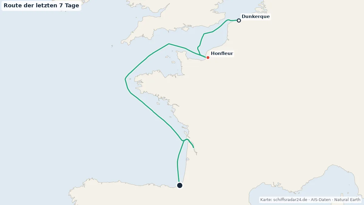 Route der SEVEN SEAS GRANDEUR in den letzten 7 Tagen