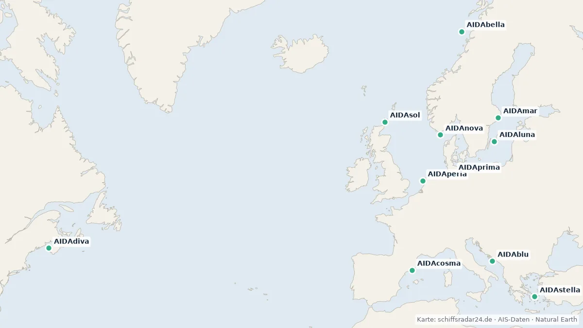 Aktuelle Positionen der AIDA Flotte