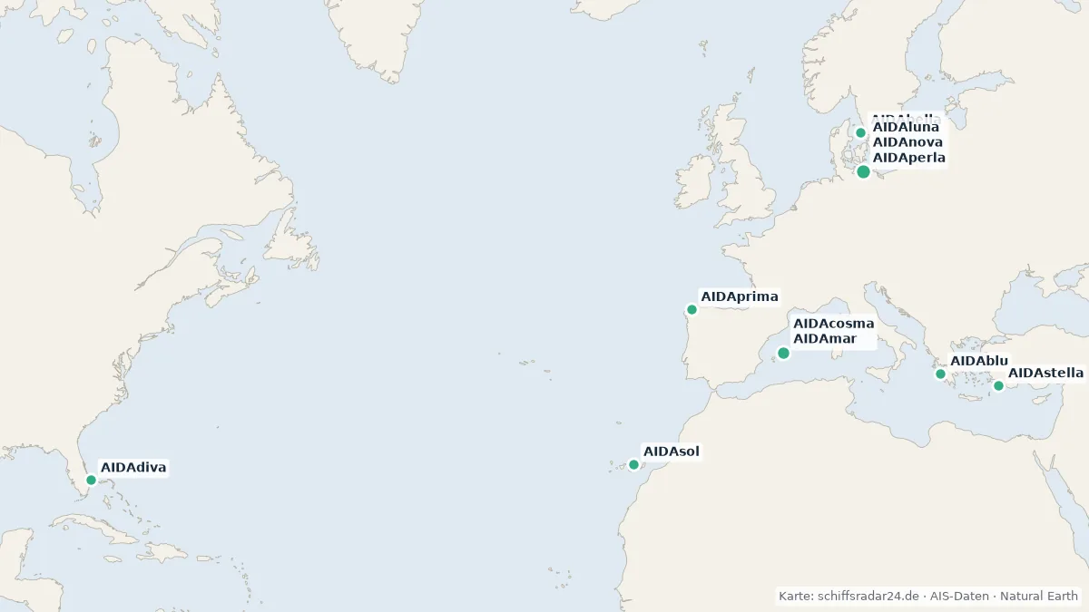 Aktuelle Positionen der AIDA Flotte