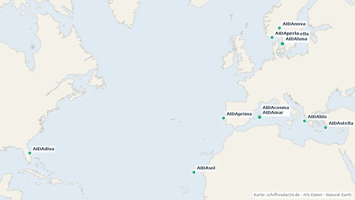 Aktuelle Positionen der AIDA Flotte