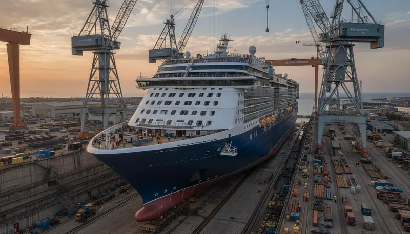 KI-generiertes Symbolbild: Fortschritte bei Meyer Werft Neubauten für Disney und Carnival
